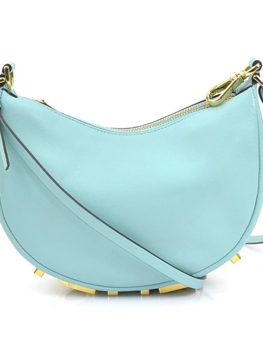 FENDI Fendigraphy Mini Shoulder Bag Light Blue Leather/Goldtone